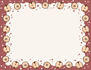 Cute cozy banner with cut in half apples elements. Autumn festive poster. Cute cartoon style template for agenda, planners, check lists, and other stationery. Space for text