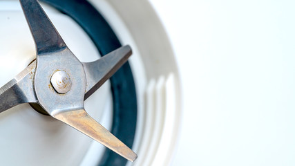 close up metal stainless steel blade of blender