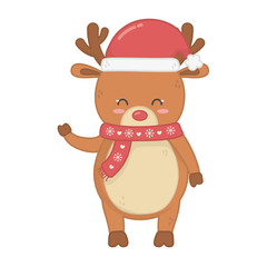 Fototapeta premium reindeer with scarf and hat decoration merry christmas