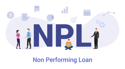 Fototapeta na wymiar npl non performing loan concept with big word or text and team people with modern flat style - vector