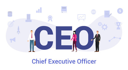 ceo chief executive officer concept with big word or text and team people with modern flat style - vector