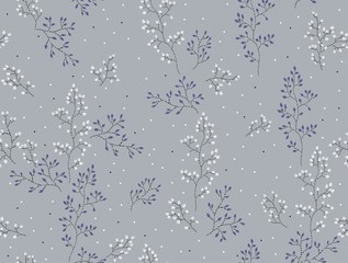 Thin twigs on a gray background.Seamless vector pattern.