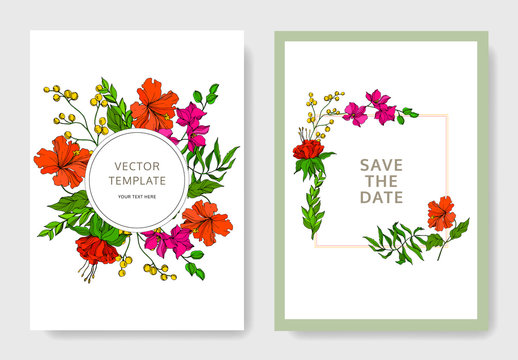 Vector Tropical floral botanical flower. Engraved ink art. Wedding background card floral decorative border.