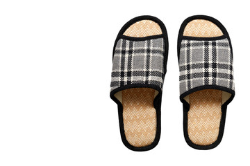 Striped cotton slippers, child footwear. Isolated background