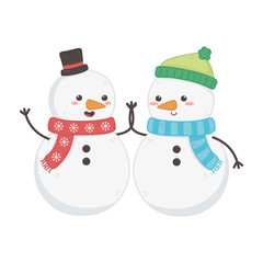snowmen with hats holding hands decoration merry christmas