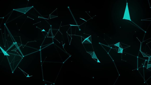 Plexus. Futuristic technology motion background. Abstract background with green plexus connections. Geometric and abstract background for presentation or intro. Plexus of abstract lines, triangles and