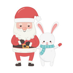 cute santa and rabbit characters merry christmas