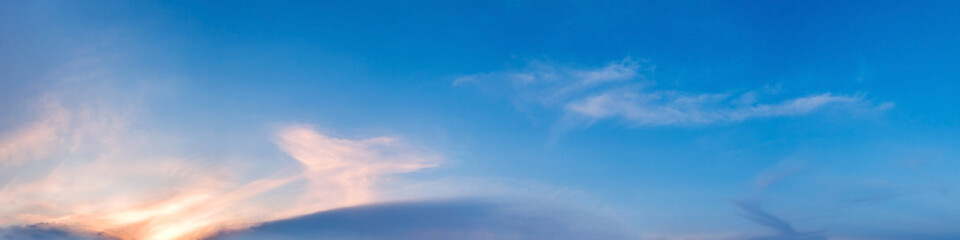 Panorama of Dramatic vibrant color with beautiful cloud of sunrise and sunset. Panoramic image.
