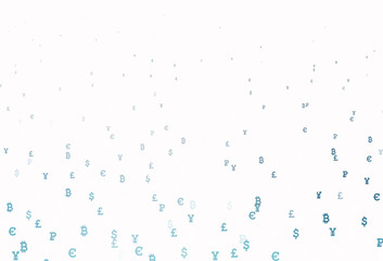 Light BLUE vector background with signs of currency.