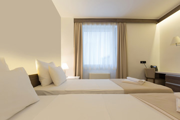 Interior of a modern new hotel bedroom