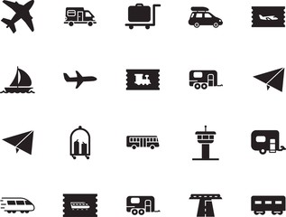 holiday vector icon set such as: circle, abstract, terminal, sailboat, traveler, wind, ship, metro, bus, ocean, motorhome, roof, path, company, map, avenue, coach, tower, highway, asphalt, roadside