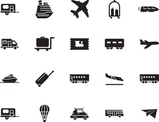 holiday vector icon set such as: mail, ticket, sketch, side, aeroplane, box, origami, fun, roof, set, summer, bus, template, traffic, airship, landing, toy, wheel, leisure, hot, activity, bullet