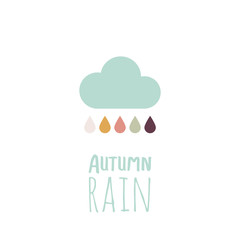 Obraz premium Autumn rain. Minimal composition. Cloud with drops. Vector illustration, flat design