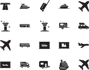 holiday vector icon set such as: box, case, stripe, abstract, sport, wheel, pictogram, airline, lifestyle, life, minimal, vessel, motorhome, roadside, way, speed, navigation, road, traveler, rv