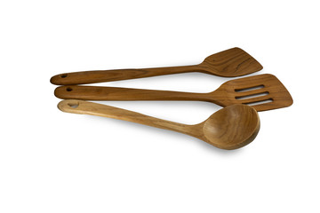 Wooden spoon,Ladle, kitchenware isolated on white background .