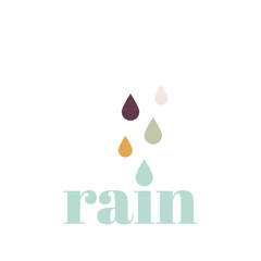 Typographic composition with the word rain. Vector illustration, flat design