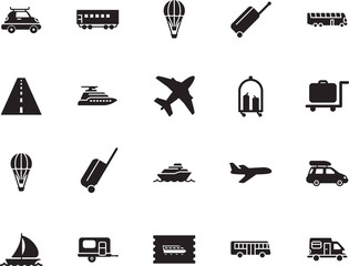 holiday vector icon set such as: shipping, pass, price, path, company, steel, traveler, rv, regatta, outdoor, minimal, circle, paper, station, carriage, ticket, express, departure, stripe, road, camp