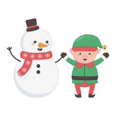 snowman and elf holding hands decoration merry christmas