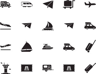 holiday vector icon set such as: high, take, departures, vessel, express, camp, subway, motion, luxury, landing, aeroplane, airways, destination, trolley, modern, off, outdoor, cart, leisure