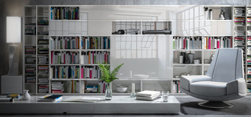 Modern Furnishing Presentation with a Bookshelf (detail) - 3d visualization