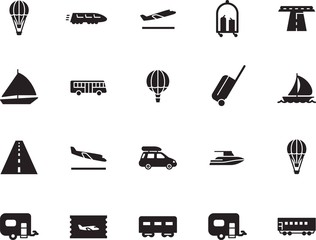 holiday vector icon set such as: icons, airliner, car, hotel, airways, off, destination, cart, motion, metro, tickets, jet, arrive, fast, landing, coach, front, trolley, roof, paper, start, luxury