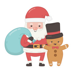 santa with bag and gingerbread man with hat decoration merry christmas