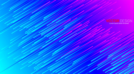 Colorful abstract diagonal lines on gradient futuristic background. Light trails effect