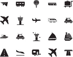 holiday vector icon set such as: airship, fun, fast, school, water, tourist, metro, bullet, landing, arrive, metal, arrivals, life, wind, action, cart, nautical, trolley, view, lifestyle, truck