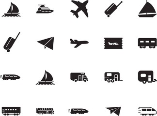 holiday vector icon set such as: airport, bus, pass, lifestyle, luxury, ticket, motorhome, activity, traffic, camp, view, automobile, airline, vessel, traveler, leisure, rv, tickets, pictogram, coach