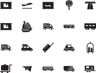 holiday vector icon set such as: cruiser, camp, pictogram, path, rail, cruise, tickets, station, roadside, balloon, airliner, mail, summer, circle, race, wing, luxury, stripe, basket, high