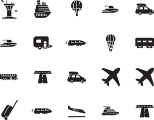 holiday vector icon set such as: station, cruiser, water, circle, action, shipping, arrive, truck, mobile, caravan, lifestyle, case, metal, life, stop, trailer, building, sport, aeroplane, voyage