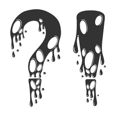 Question mark and exclamation punctuation point set. Liquid dripping, cartoon style.