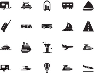 holiday vector icon set such as: camper, life, airship, icons, track, road, asphalt, rv, express, stripe, family, logo, map, fun, railway, high, train, sketch, wagon, circle, lifestyle, hot