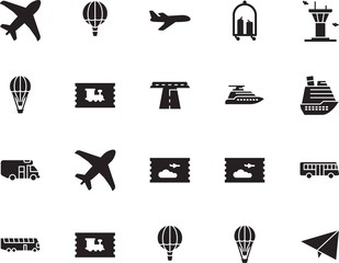 holiday vector icon set such as: marine, baggage, building, stripe, tower, road, trailer, speed, vessel, grey, van, water, toy, yacht, camping, highway, avenue, wing, industry, mail, luggage, art