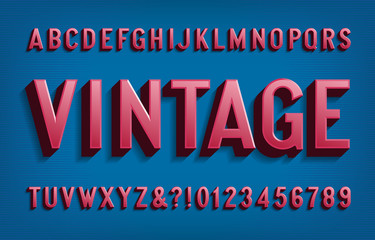 Fototapeta premium Vintage alphabet font. 3D letters and numbers in 50s style. Vector typescript for your typography design.