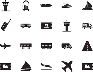 holiday vector icon set such as: road, avenue, summer, stripe, icons, stop, aeroplane, coach, metro, motion, wheel, front, bag, map, luxury, subway, path, bullet, vessel, destination, highway