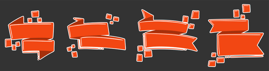 Set of different ribbons in cartoon style. Template for price tag, discount message text, poster. Vector image.