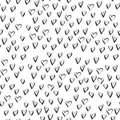 Hand drawn seamless pattern. Illustration of ink heart on the white background.