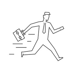 Businessman with case running linear illustration on white background. Editable stroke