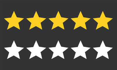 Five star rating set. Review rating, feedback and opinioin rank. 5 in a row. Vector image.