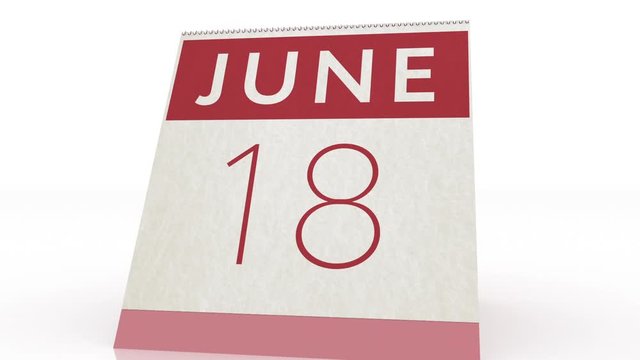 June 18 date. calendar change to June 18 animation