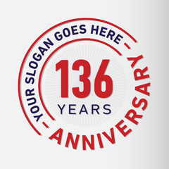136 years anniversary logo template. One hundred and thirty-six years celebrating logotype. Vector and illustration.