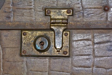 Old rusted lock of an antique  suitcase