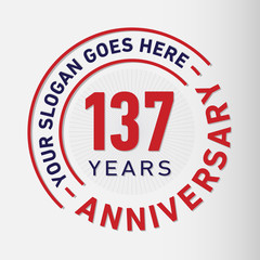 137 years anniversary logo template. One hundred and thirty-seven years celebrating logotype. Vector and illustration.