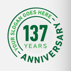 137 years anniversary logo template. One hundred and thirty-seven years celebrating logotype. Vector and illustration.