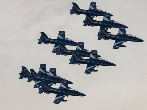 Radom, Poland-August 2019: Air Show Of The Italian Air Force Frecce Tricolori Group