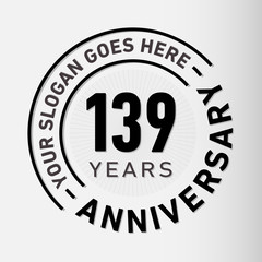 139 years anniversary logo template. One hundred and thirty-nine years celebrating logotype. Vector and illustration.