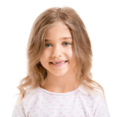 Cute little girl on white background