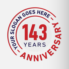 143 years anniversary logo template. One hundred and forty-three years celebrating logotype. Vector and illustration.