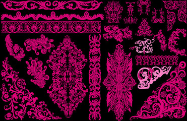 set of twenty four abstract decorated elements on black